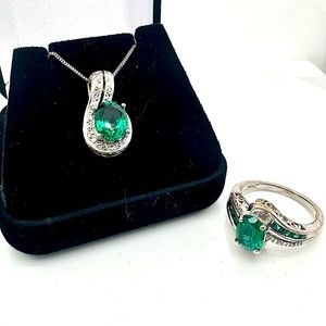 925 Lab Emerald Matching Necklace and Ring